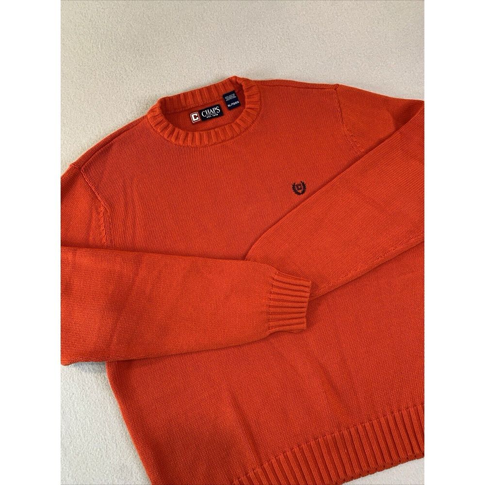 Chaps XL Deep ORANGE Pullover Sweater Crew Neck Tight Knit EXCELLENT & FAST Ship